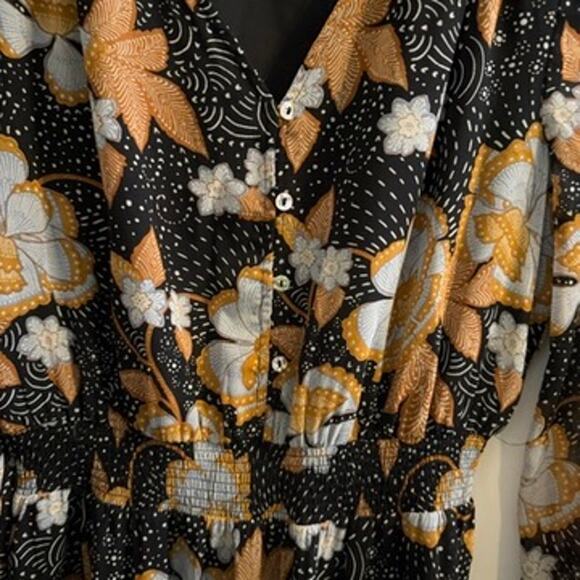 Daniel Rainn M Floral Long Sleeve Mini Dress Black Gold Boho Sheer Whimseygoth - Picture 7 of 8